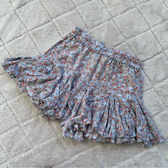 Vici | Blue and Orange Floral Ruffle Mini Skirt | Size Small - Picture 5 of 10